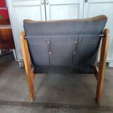 Scandinavian pine and velvet armchair