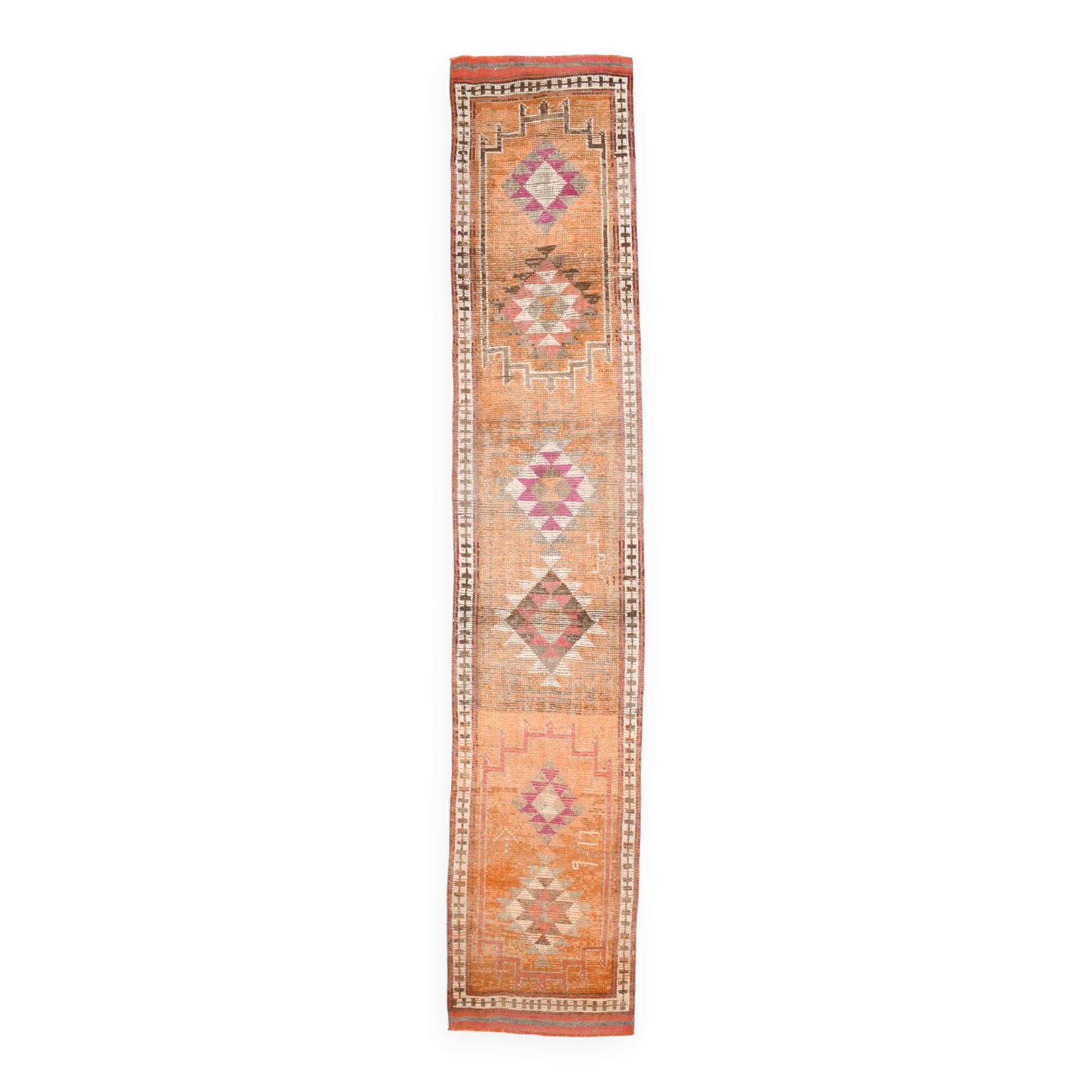 3x13 Orange Beige Vintage Runner Rug, 78x404Cm SK 6391