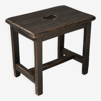 Rustic black wooden stool, Ca.1920