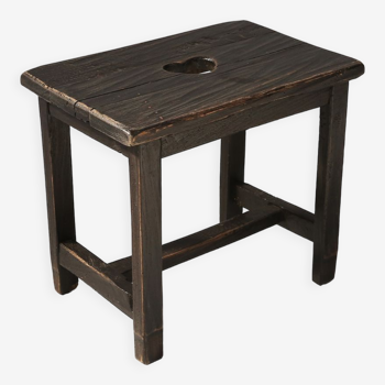 Tabouret rustique en bois noir, vers 1920