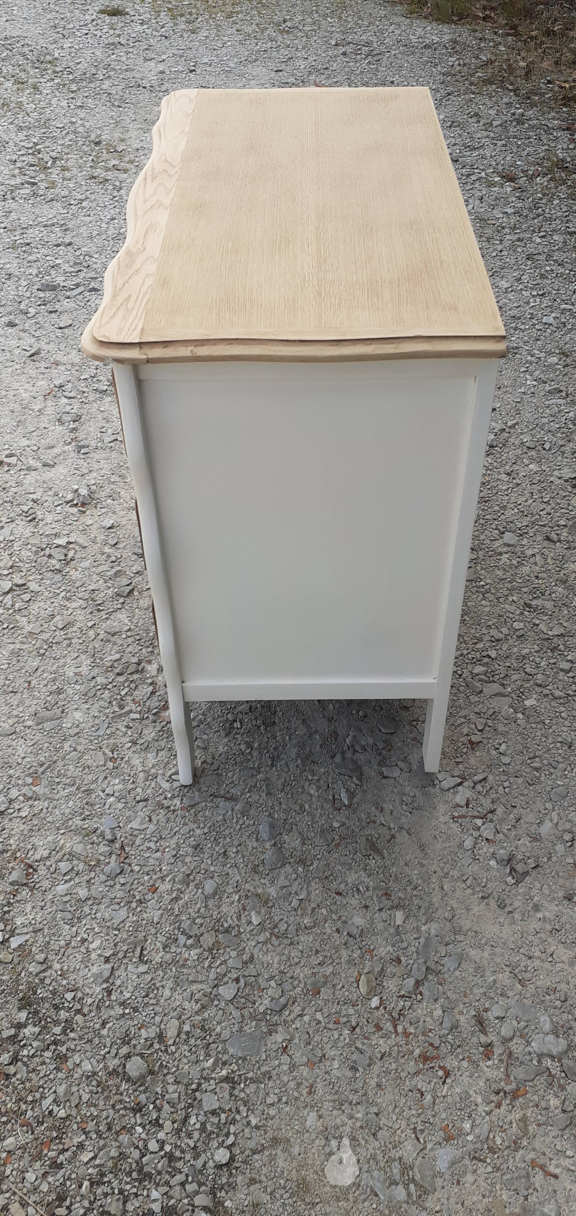 Chest of drawers 3 drawers louis XV style white and raw wood