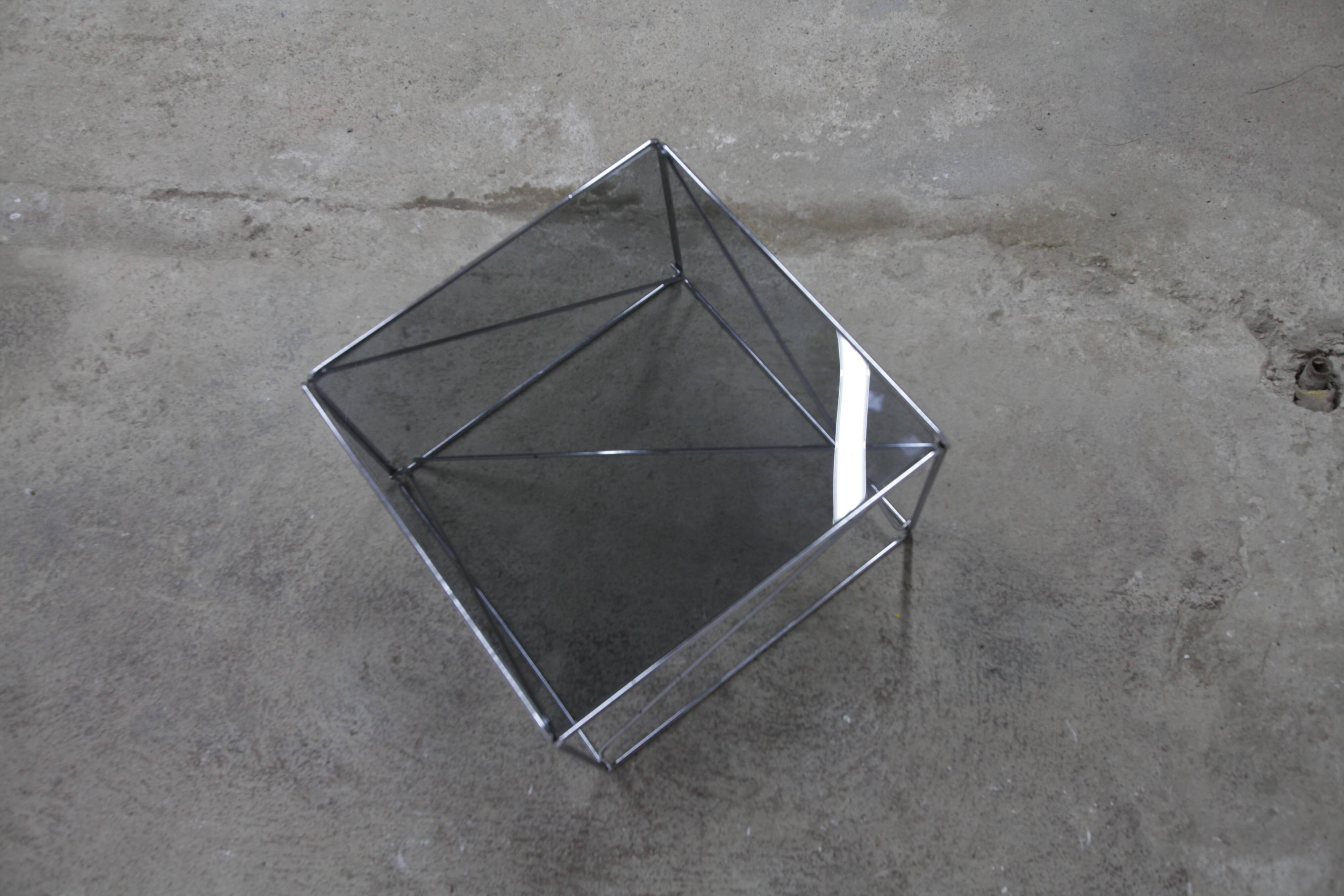 Coffee table by max Sauze Isocèle collection 1970 new smoked glass top