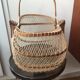 Vintage foldable basket made of bamboo and cotton threads
