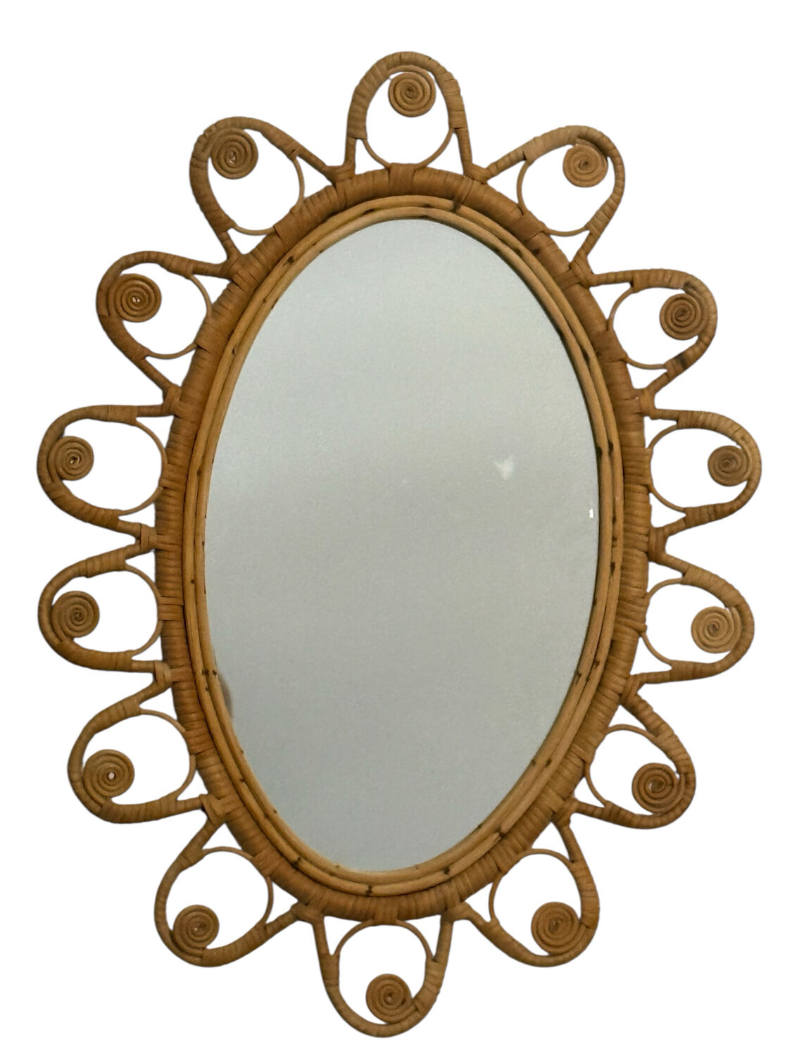 Oval rattan mirror from the 1950s France
