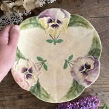 Footed dish in slip, pansy compote dish, Choisy le Roi