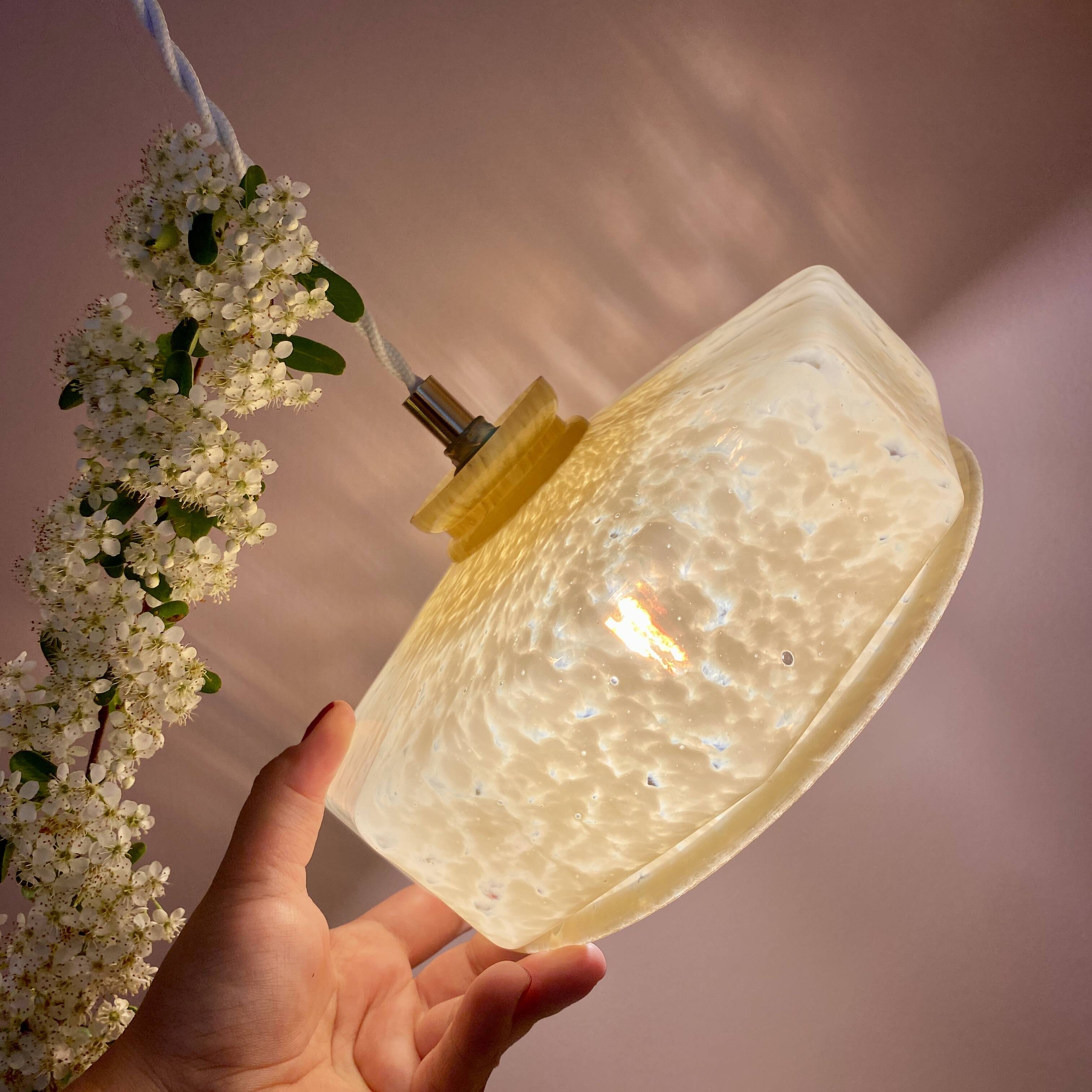 Vintage yellow Clichy glass lampshade pendant light