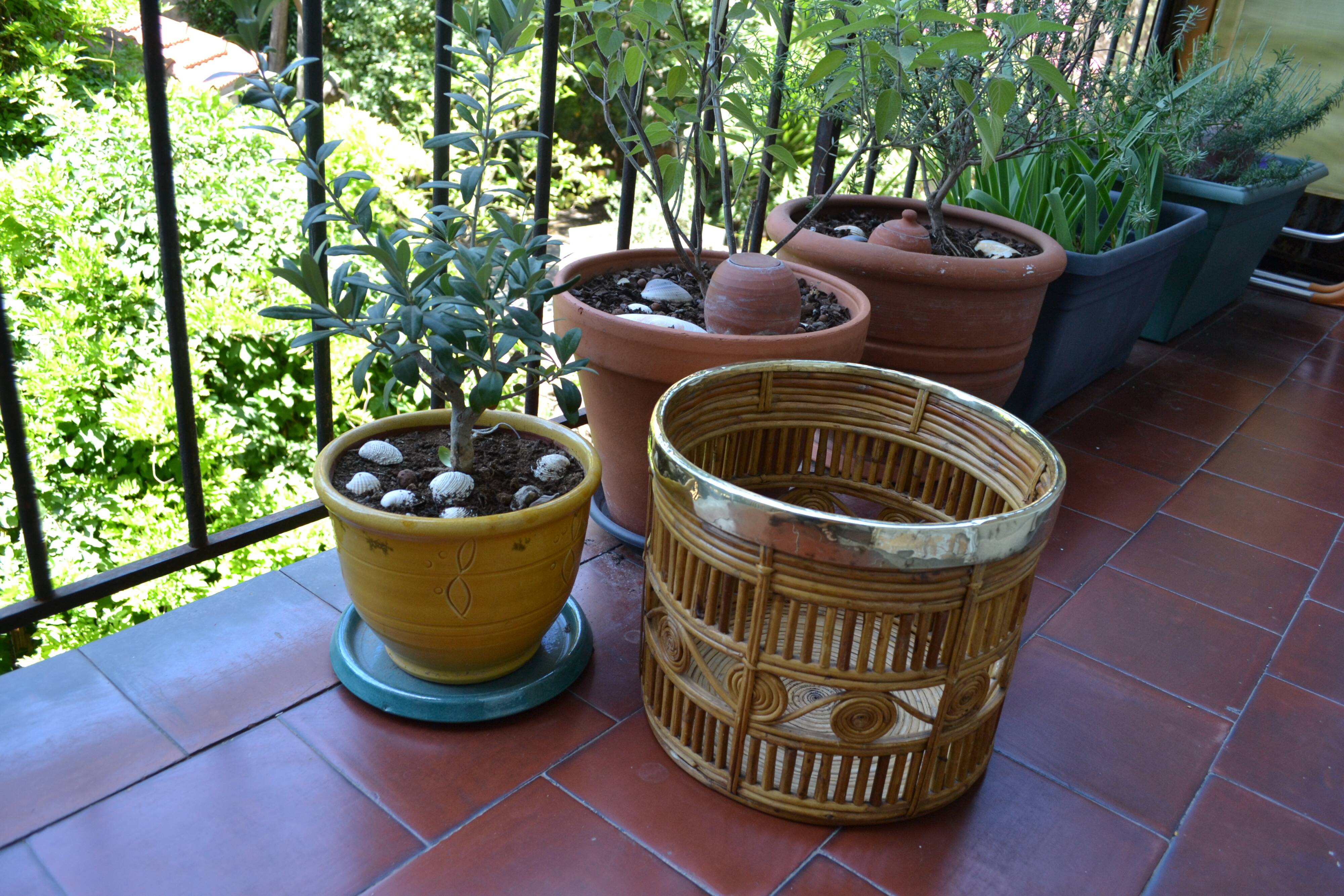 Bamboo and brass basket circa 1960 italy