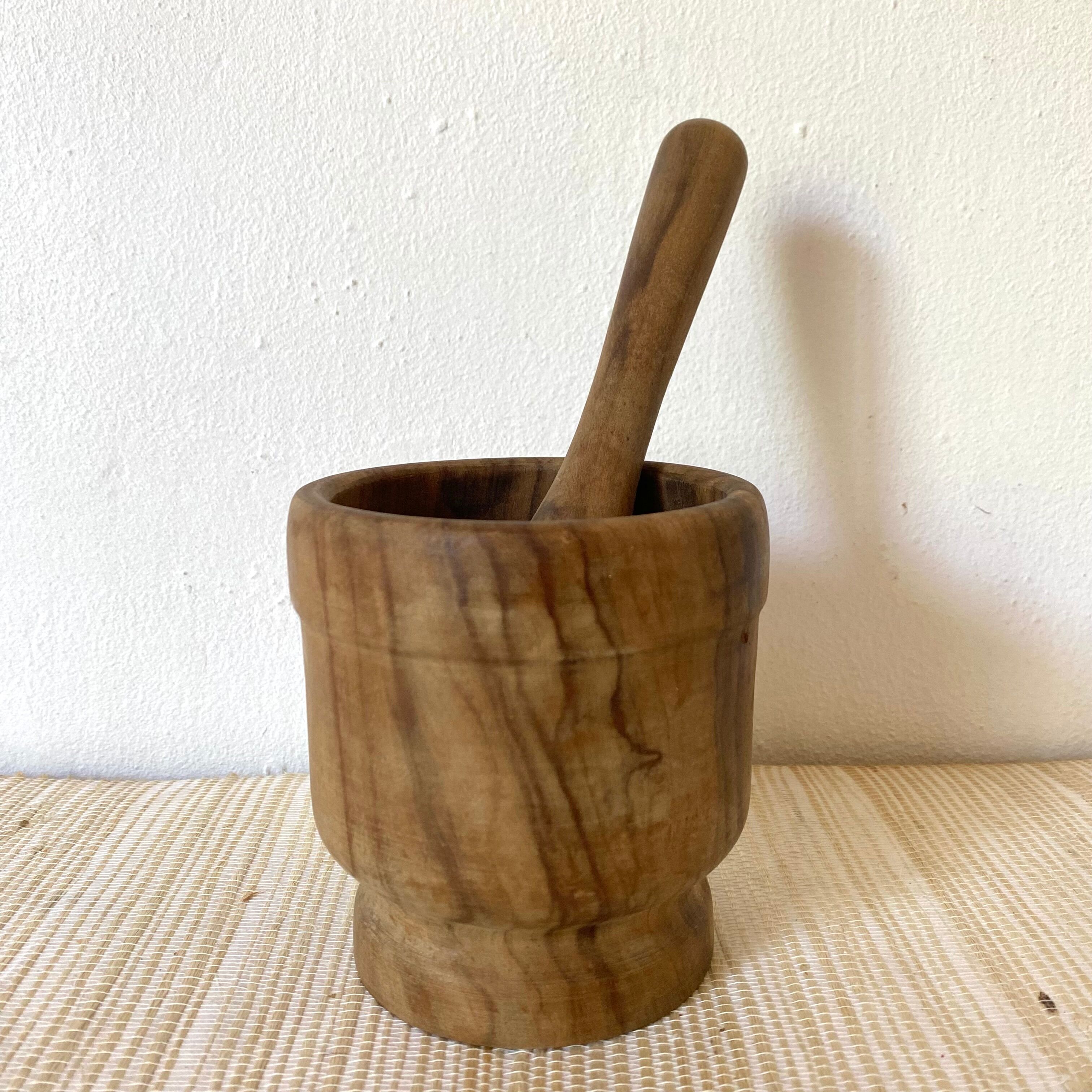 Wooden mortar and pestle