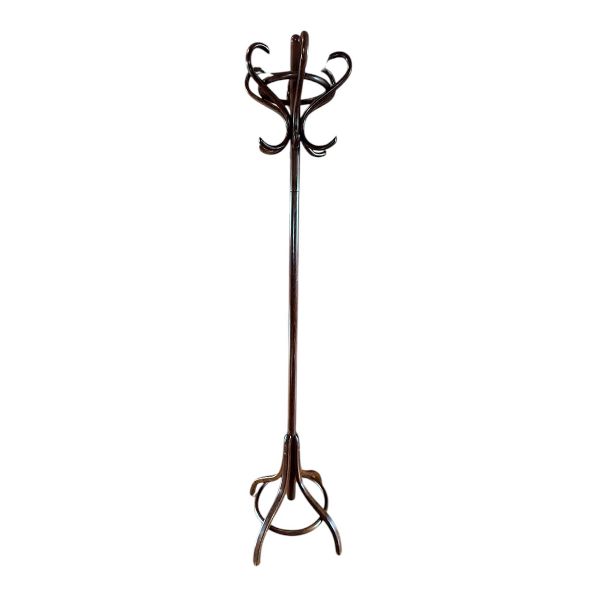 Free-standing coat rack in curved wood, parrot style Baumann or T.