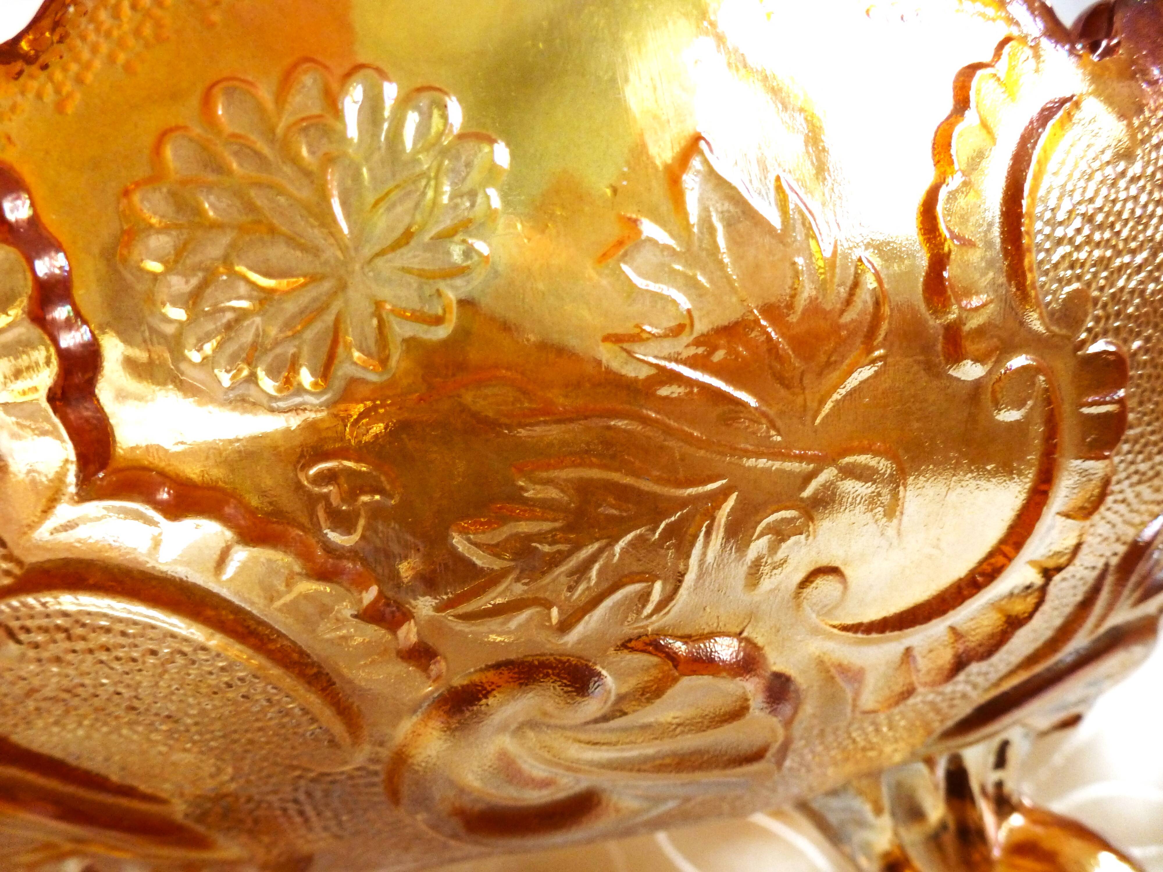 Glass fruit basket, Inwald Carnival molded glass bowl.