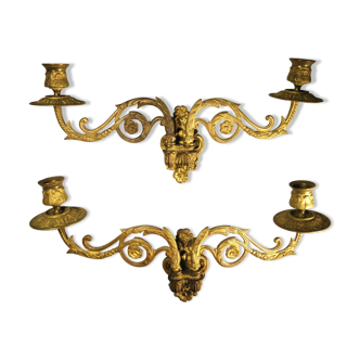 Pair of gilded brass chandeliers