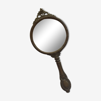 Ancien miroir à main en bronze 27x12cm