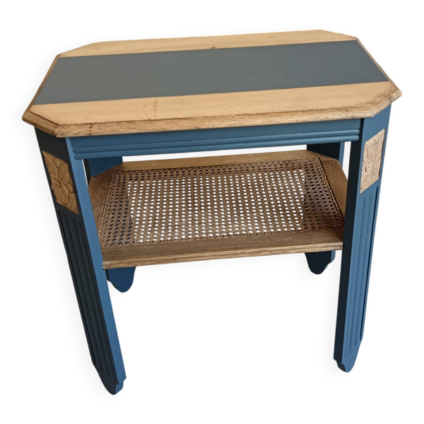 Guéridon en bois, cannage et anthracite