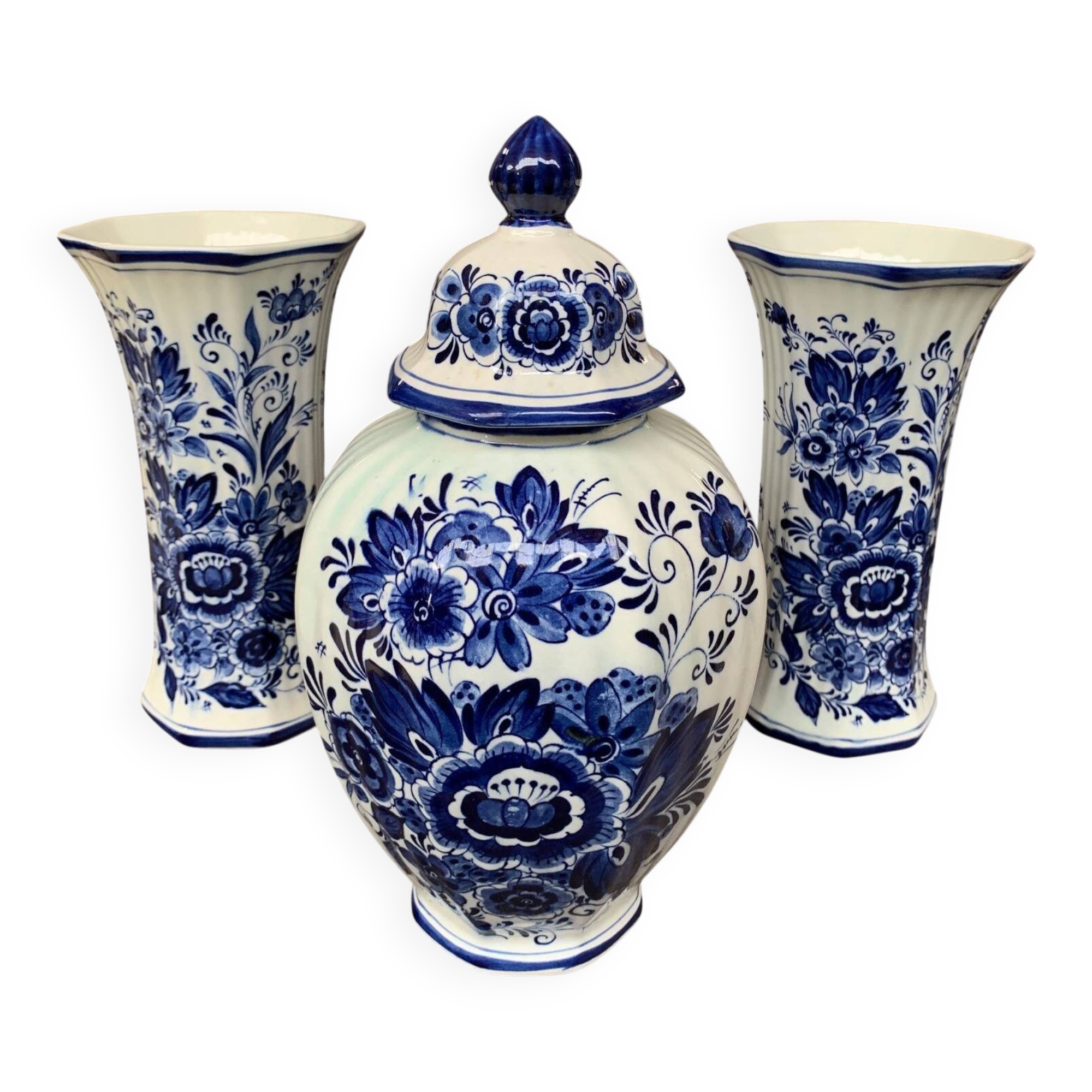 Set of Royal Delft blue vases.