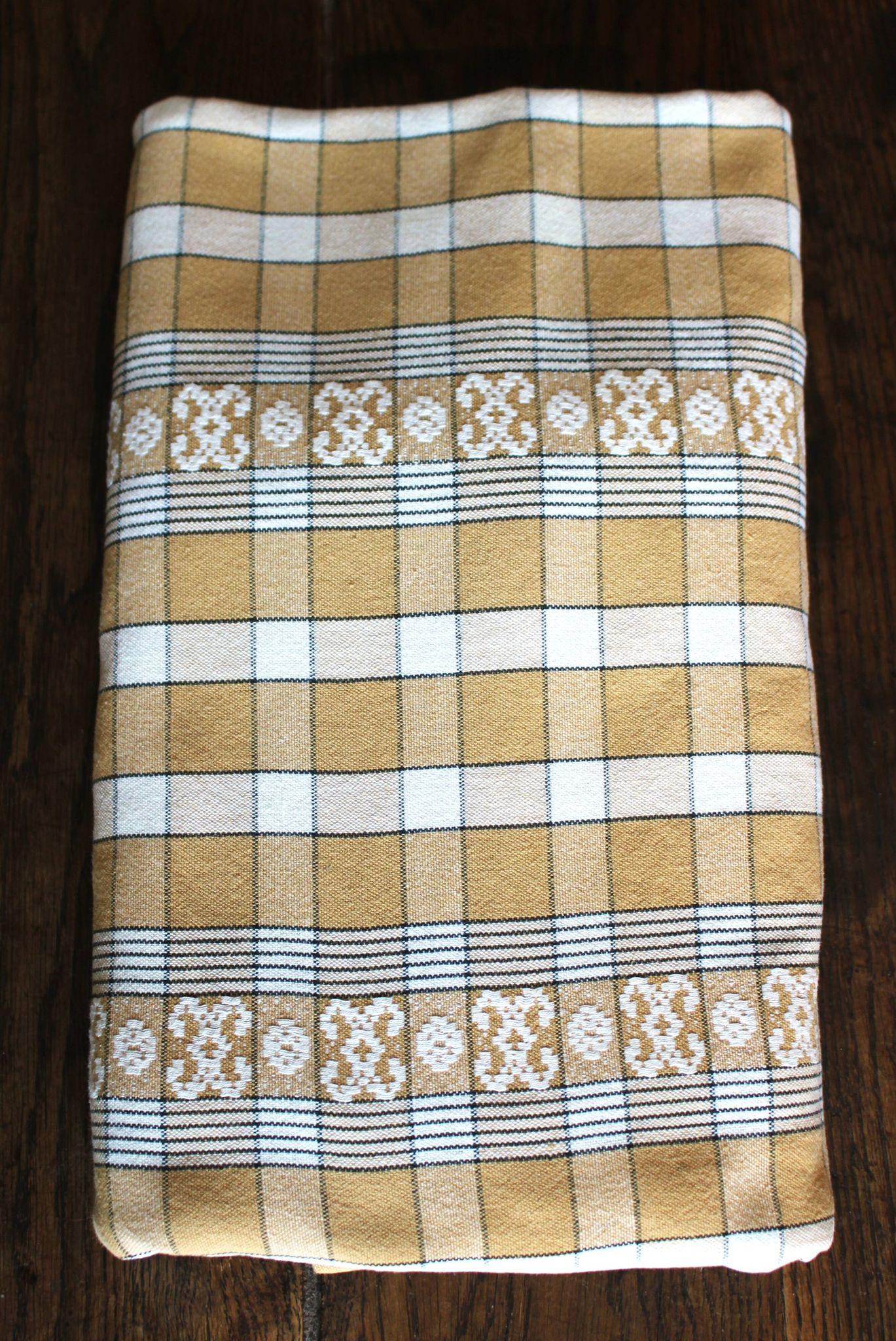 Nappe rectangulaire vintage beige à carreaux