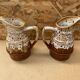 Pair Antique Brown Ceramic Barrel Shaped Pitchers Vintage