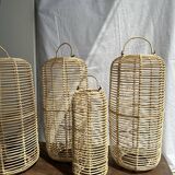 Large lantern-shaped rattan pendant lamp H50 D24