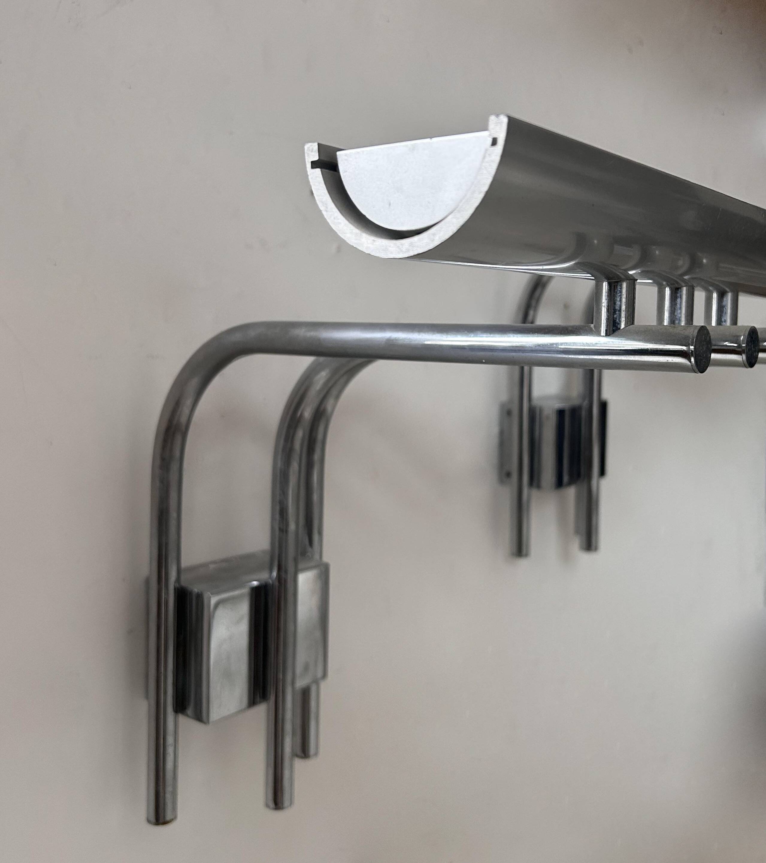 Pair of vintage Lumière Studio glass wall lights, chrome-plated metal, France 1970