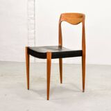 Niels Otto Moller Style Solid Teak Wood Dining Chairs with Leatherette 50s