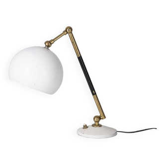 Lampe de table vintage années 60 en laiton et métal blanc design italien