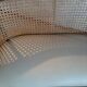 2-seater bamboo cane bench in vintage white imitation leather