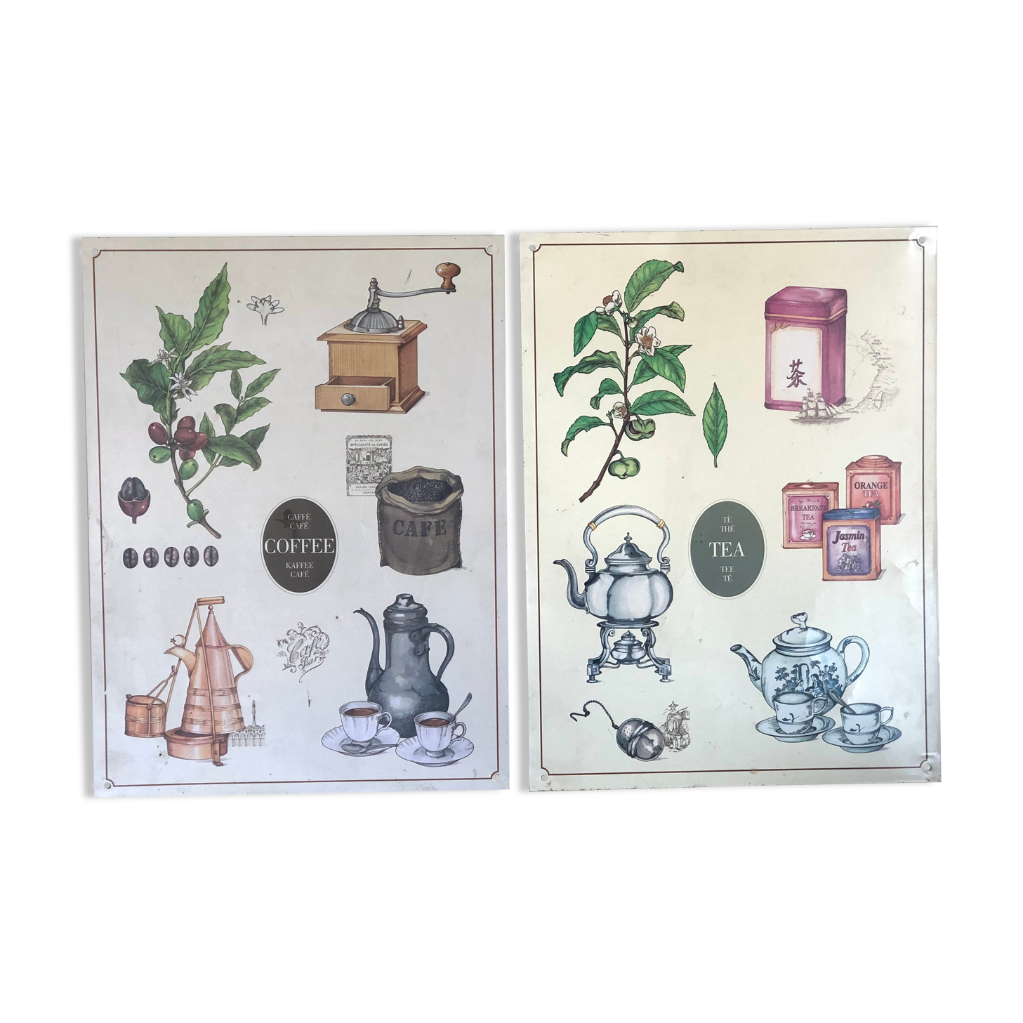 2 metal plates "coffee & tea"
