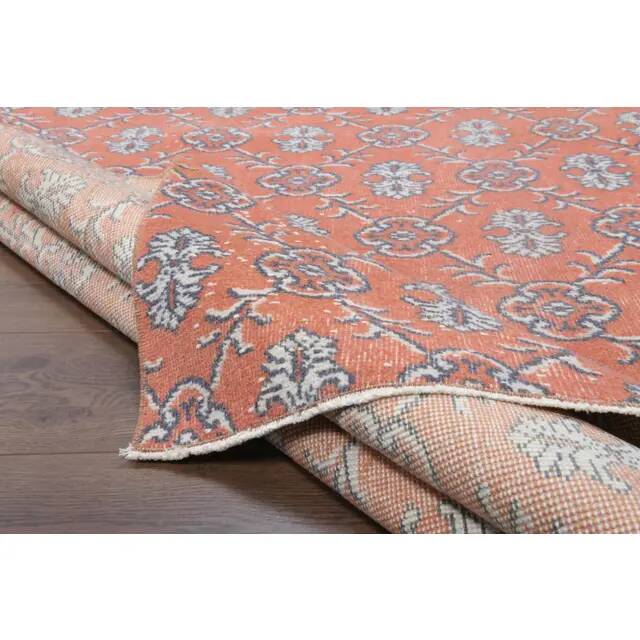 Tapis vintage turc Oushak fait main en laine et coton rouge