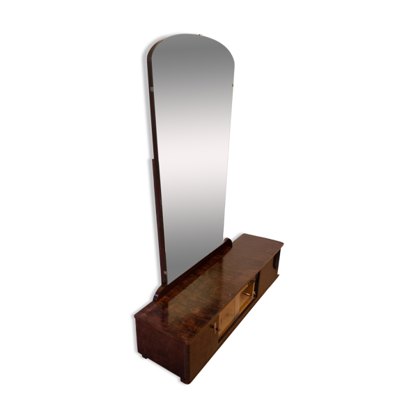 Commode avec miroir, en bouleau flammé teinté, vintage des années 50.