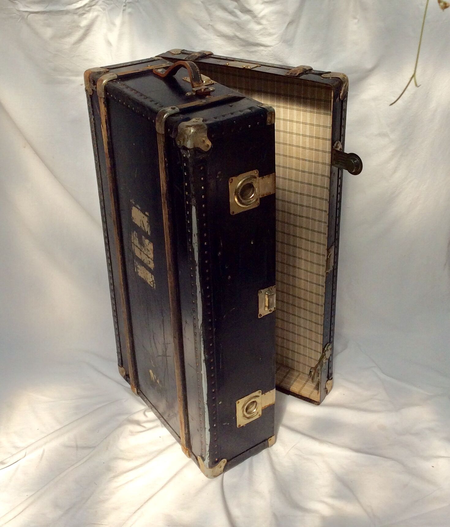 Old wooden and leather trunk