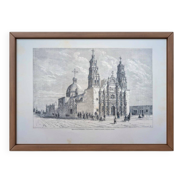Cathedral of Chihuahua, Mexico. Printed illustration from 1861.