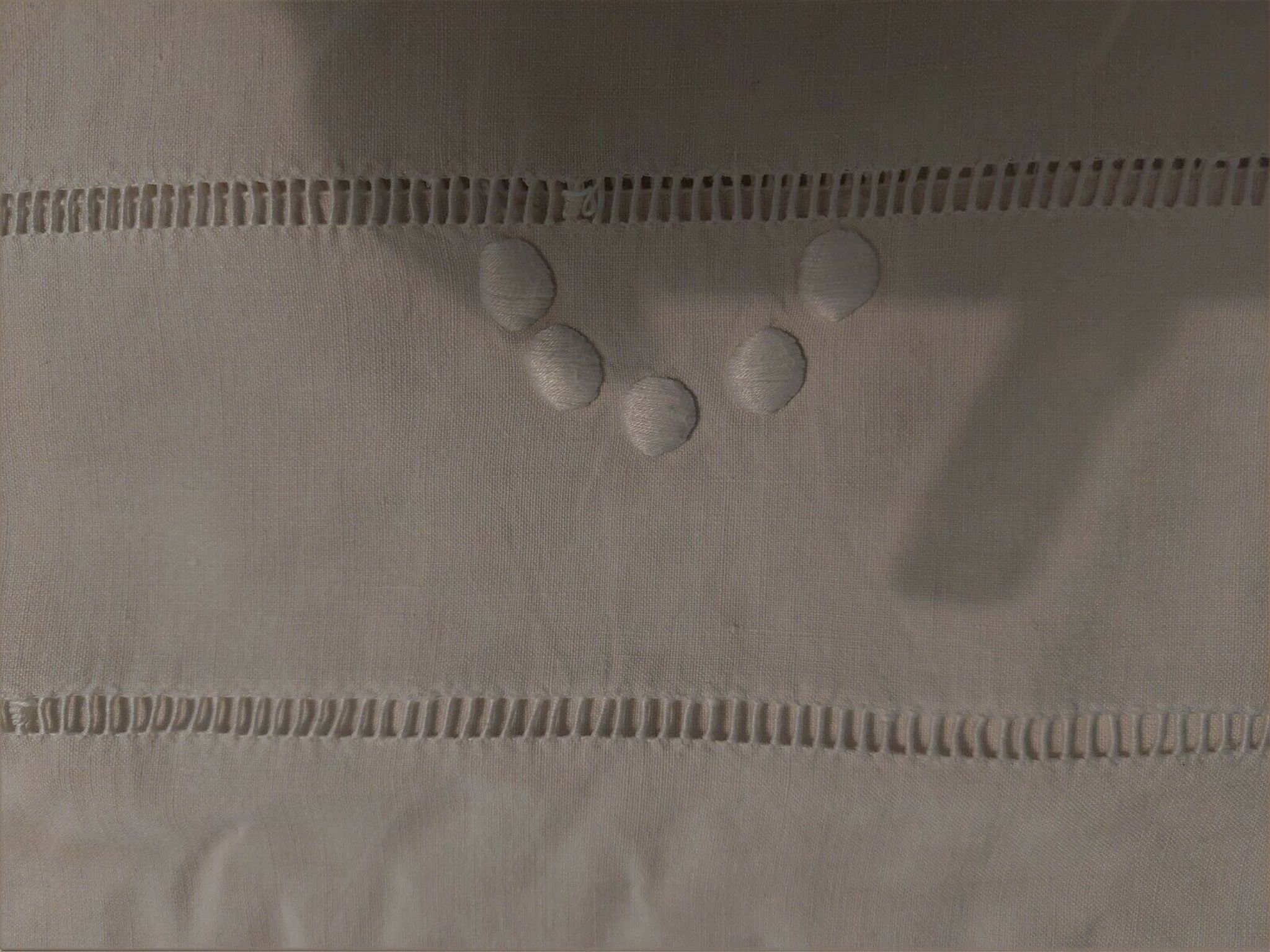 Old linen linen sheet triple row of days and embroidery peas 225 X 315 cm
