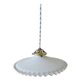 Vintage pendant light in scalloped opaline glass