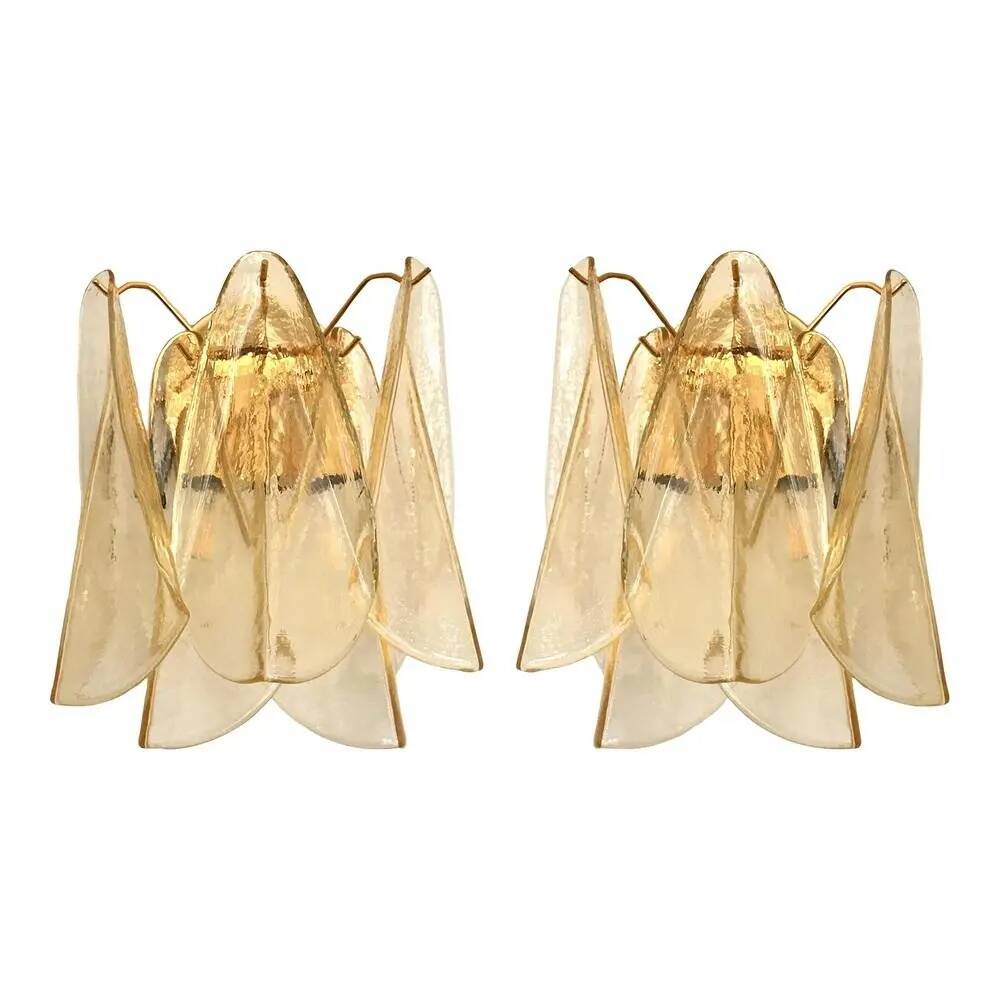 Paire d'appliques en verre de Murano Amber Rondini en or par Simoeng