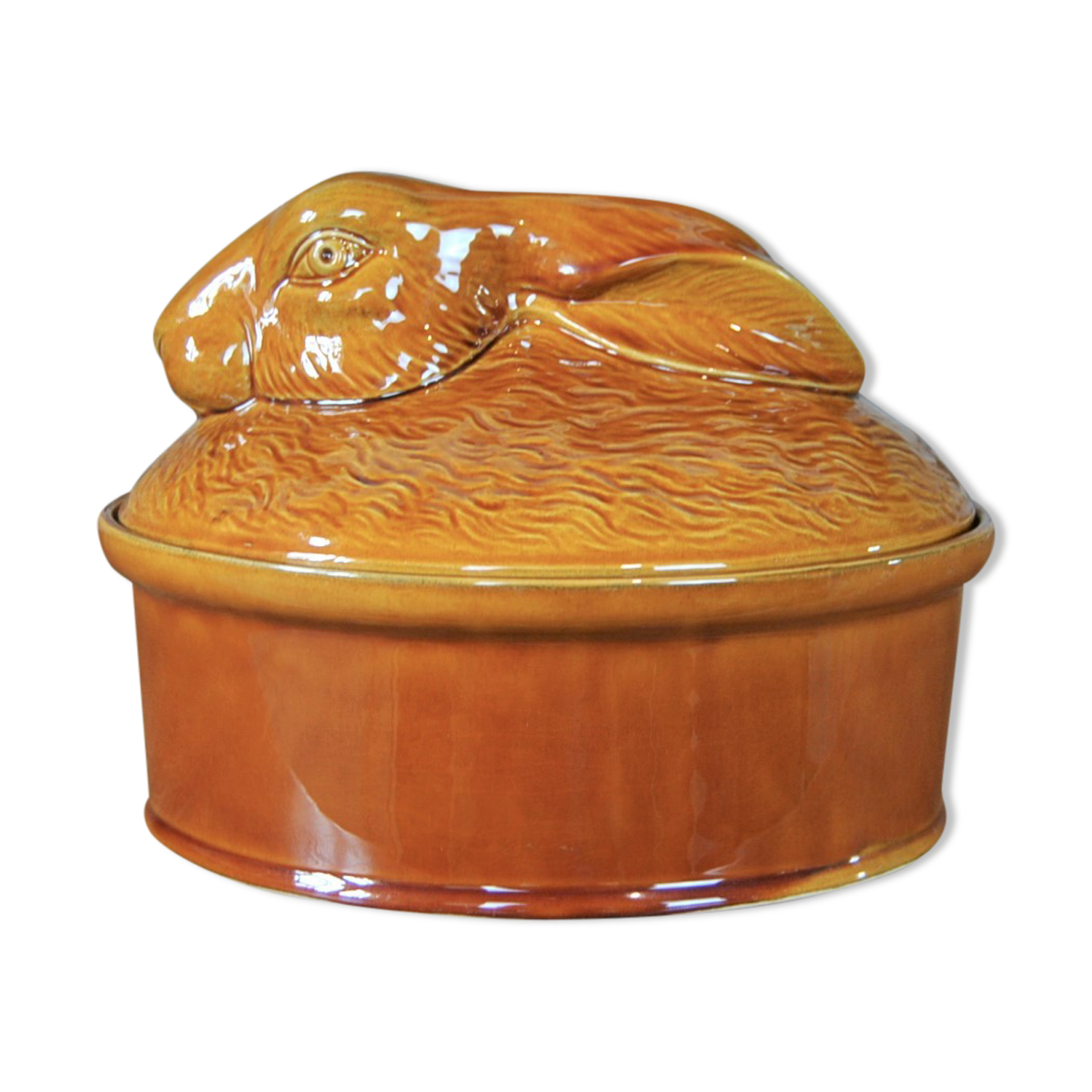 Vintage yellow enamelled rabbit terrine