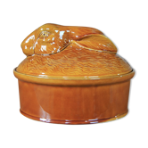 Vintage yellow enamelled rabbit terrine