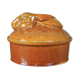 Vintage yellow enamelled rabbit terrine