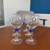 Set de 6 verre a vin luminarc made in france vintage verre avec boule en verre soufflé bleu