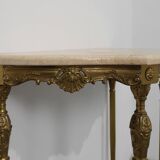 Copper Base and Travertine Top Louis XVI-Style Console Table, Italy