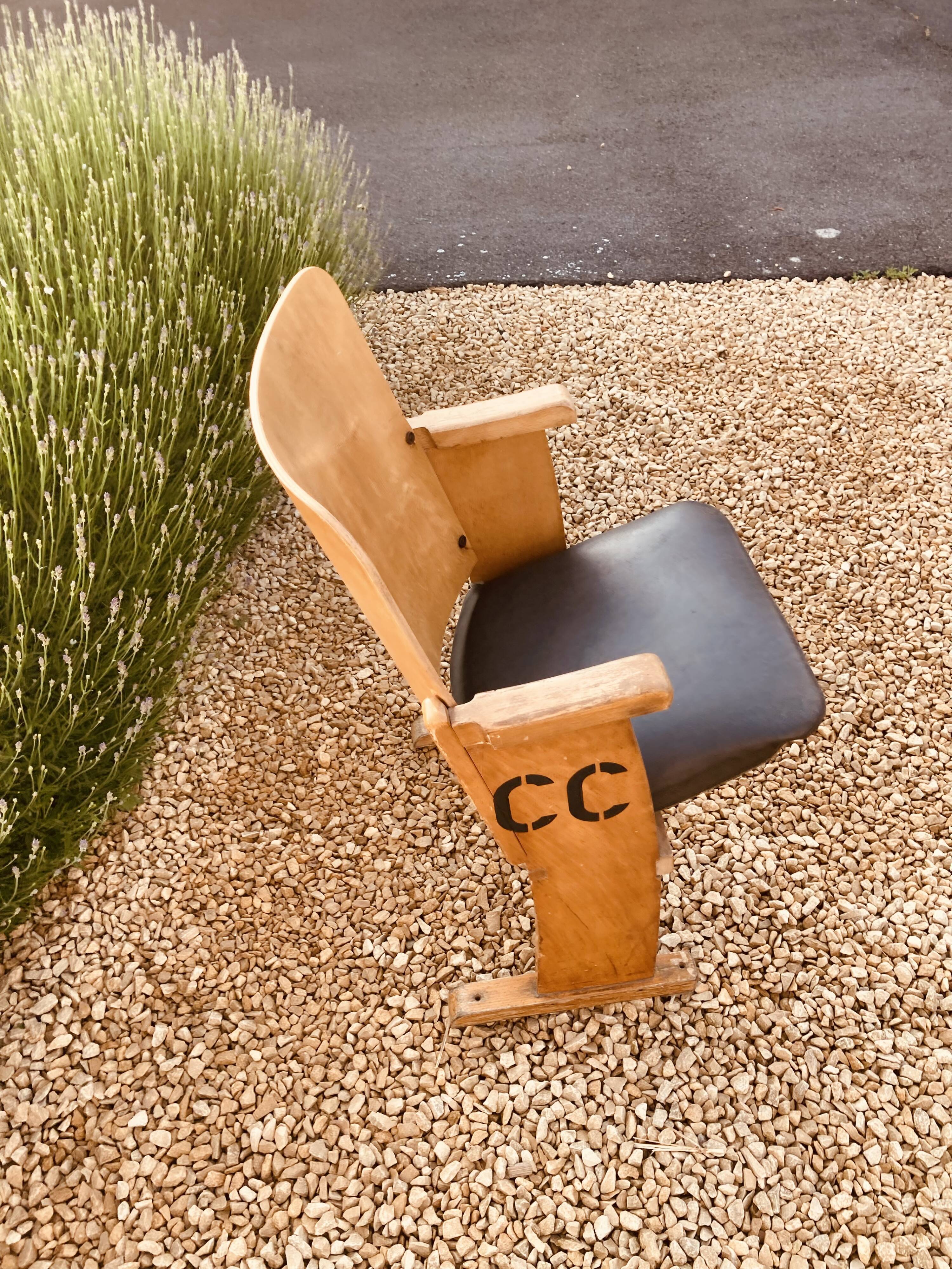 Chaise de cinéma 1920 en bois et skai