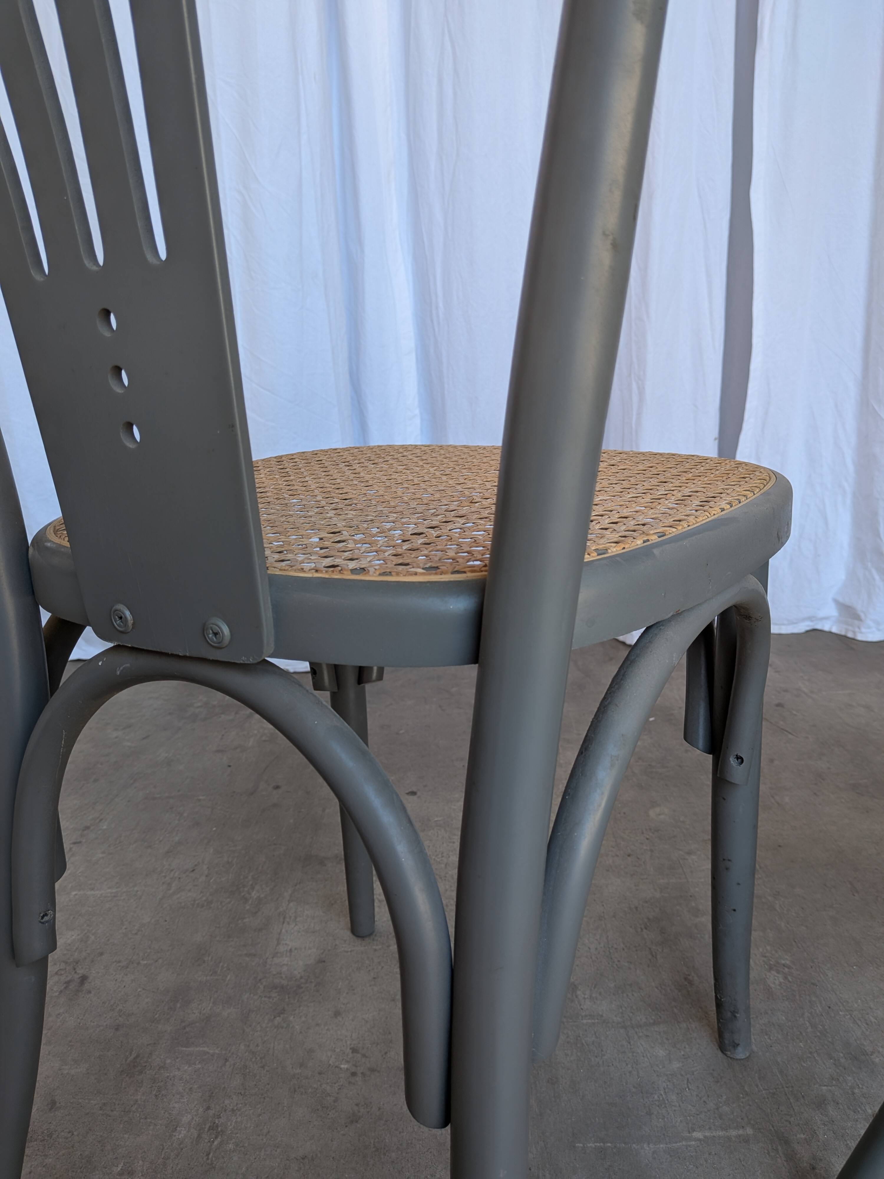 Set of 4 Vintage Gray Thonet Style Dining Chairs with Cane Seat