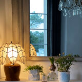 Mother-of-pearl and olive wood lamp