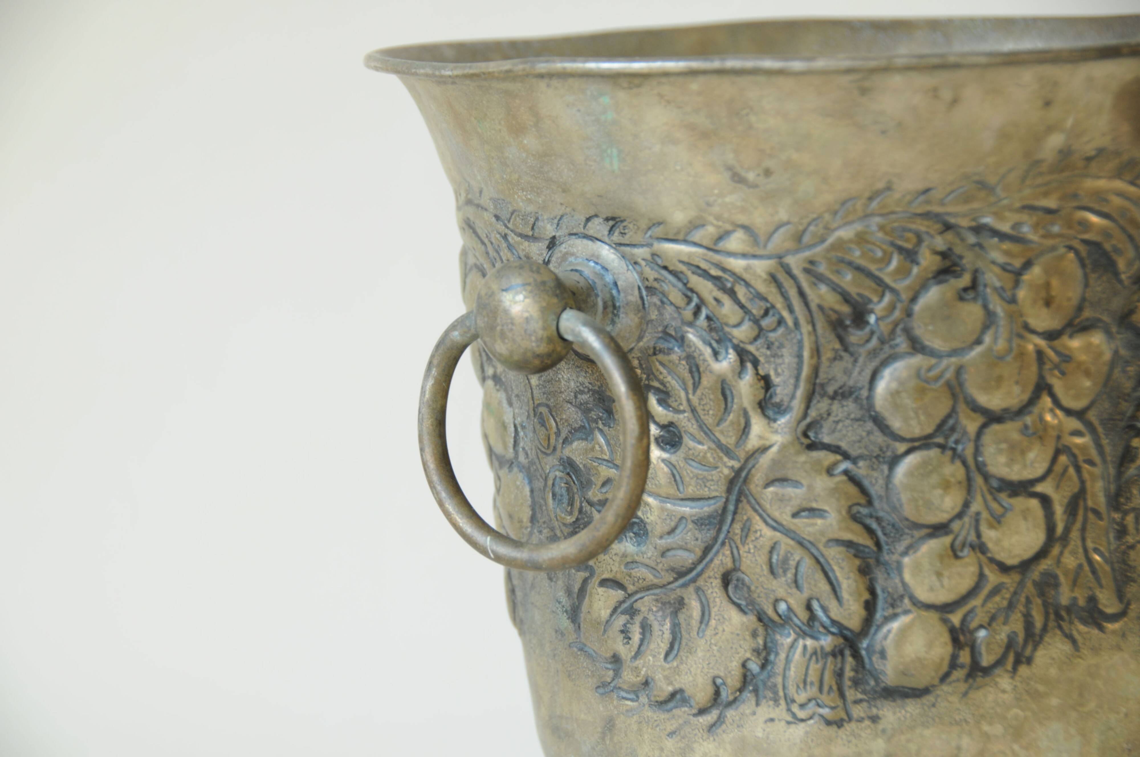 Brass champagne or ice bucket - relief vine decor