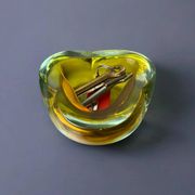 Yellow & blue Sommerso ashtray by Seguso, Murano glass, Italy, 1970s