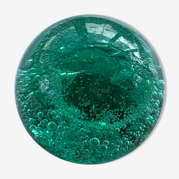 Boule presse papier sulfuré en verre soufflé verte verrerie de biot vintage
