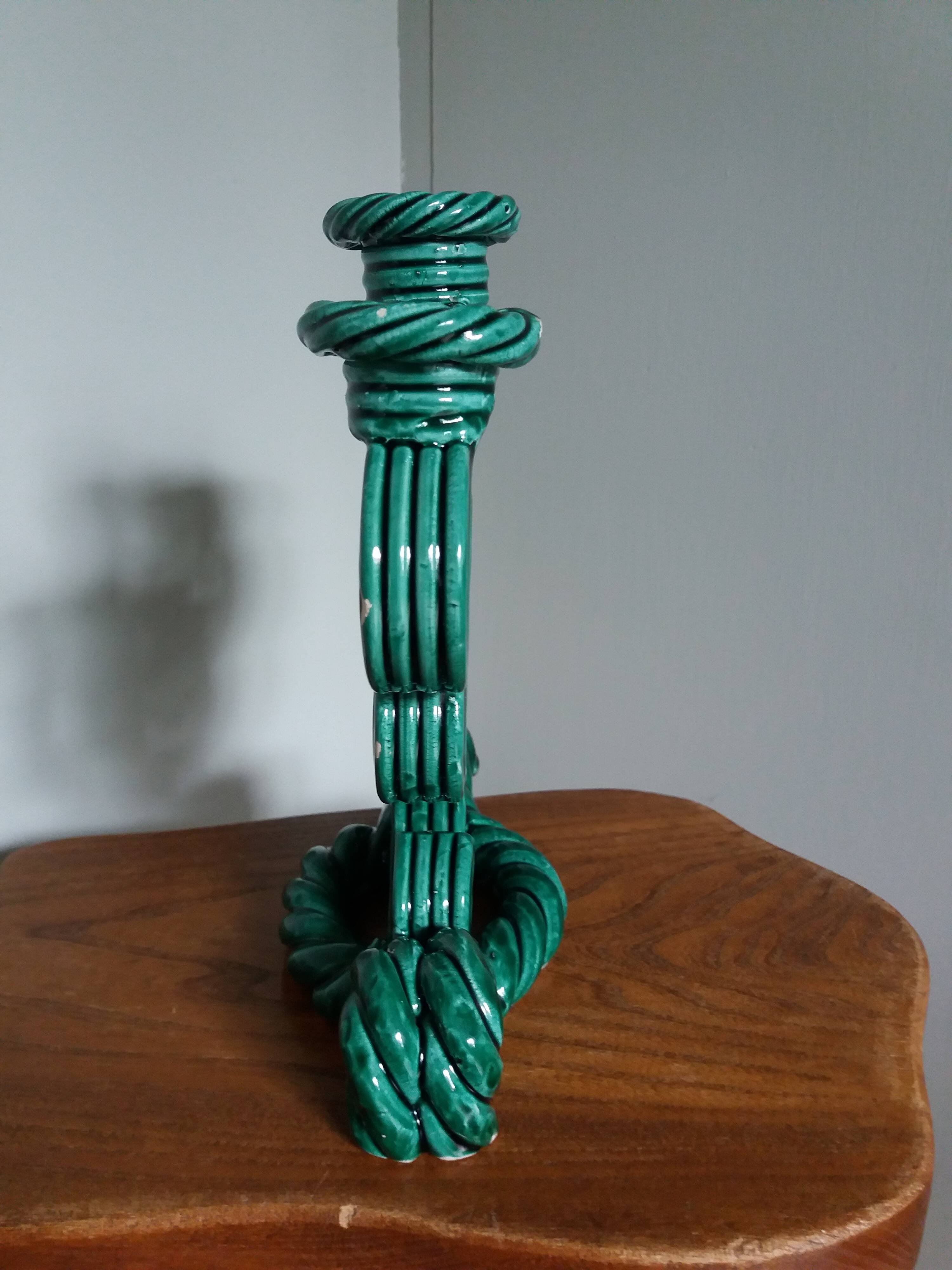 Vallauris Art Deco barbotine candlestick