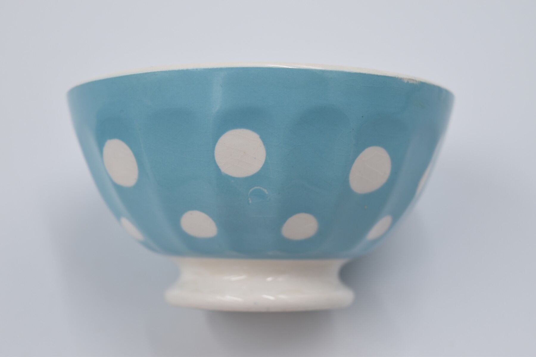 3 small vintage bowls digoin sarreguemines with polka dots pastel colors pink blue