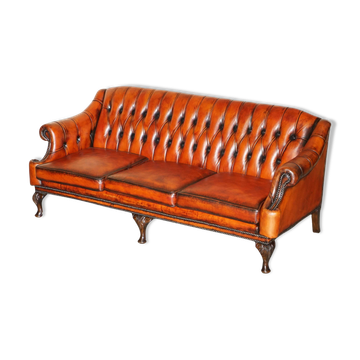 Chesterfield Club 3-seater canapé restored in Mid-Century Modern style leather