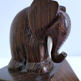 Pair of stylized elephant bookends in solid wood