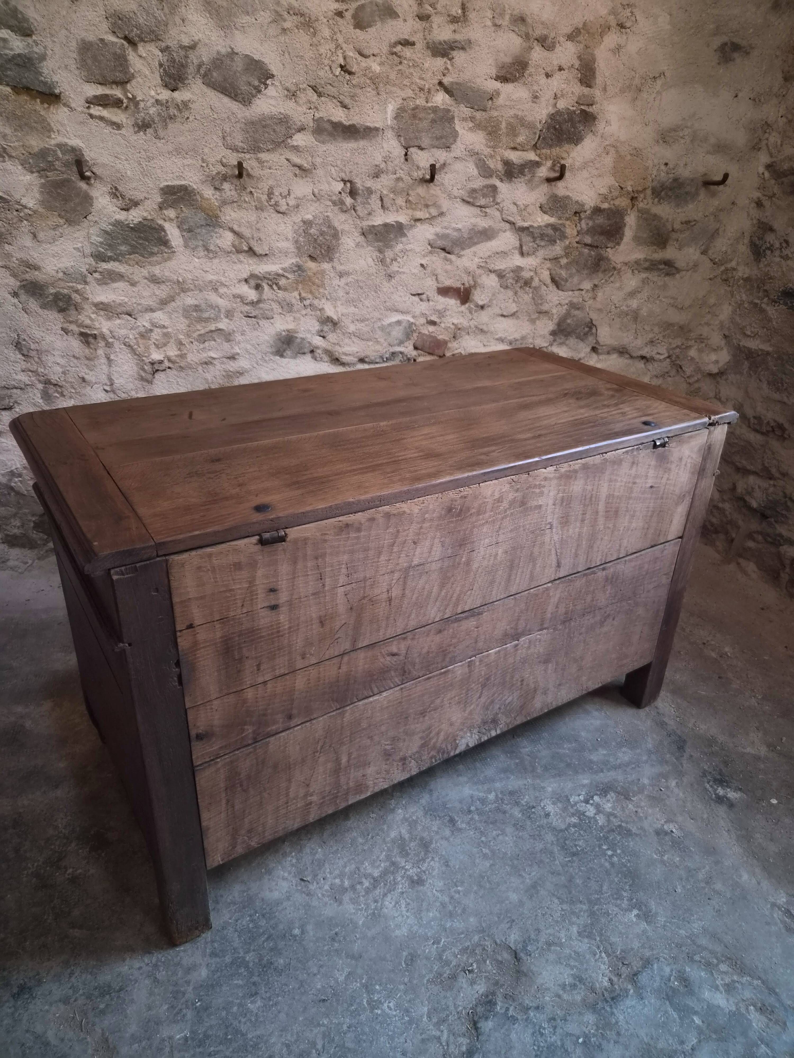 Antique marriage chest in oak / blanket chest – 18th century, Auvergne, France