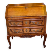 Louis XV solid wood and green leather writing desk secretary, 1950.